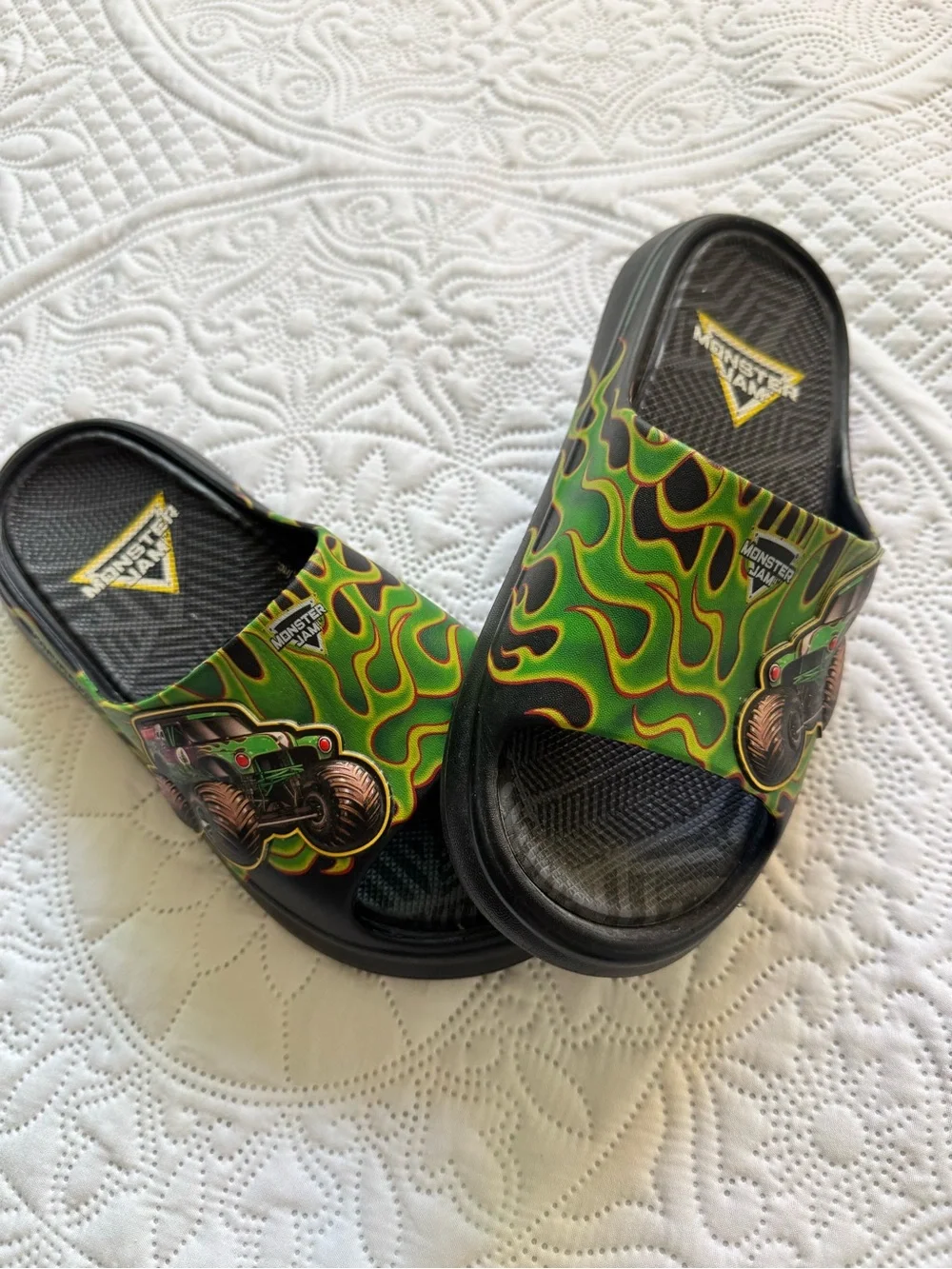 Kids Monster Jam Green Flame Slide Sandals